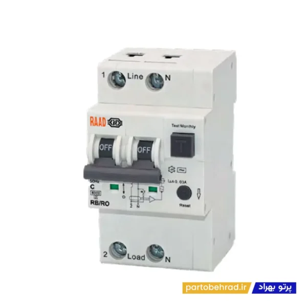 کلید محافظ جان ترکیبی 2 پل 30 میلی آمپر رعد مدل RB/RO 2P 40A