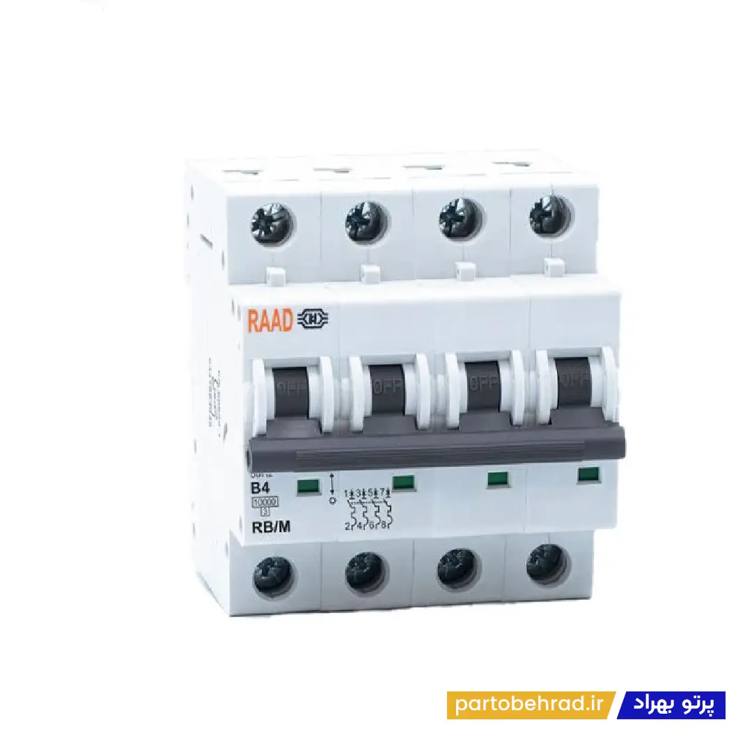 کلید مینیاتوری سه پل + نول 10 کیلو آمپر رعد مدل RB/MN 3P + N 40A