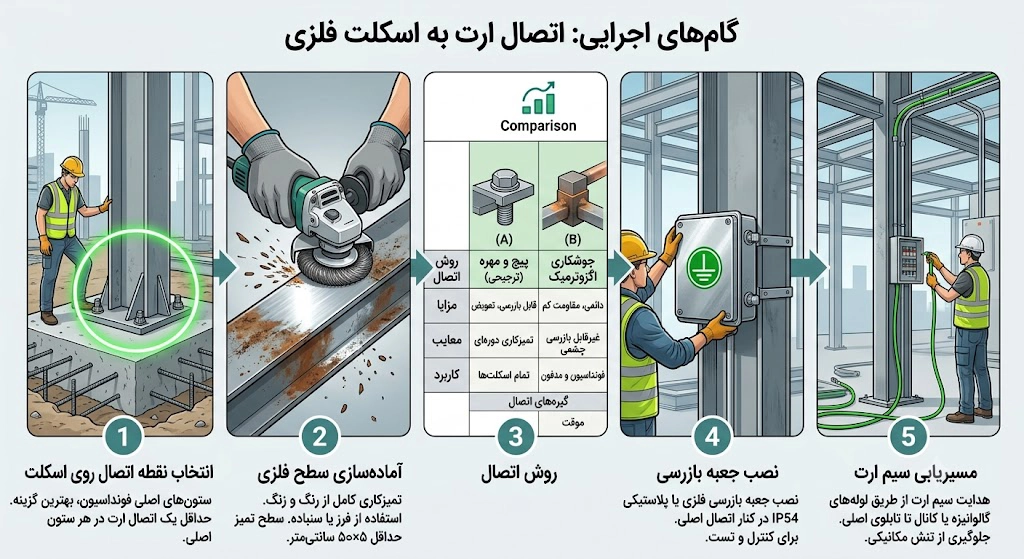 راهنمای کامل اتصال سیم ارت به اسکلت ساختمان