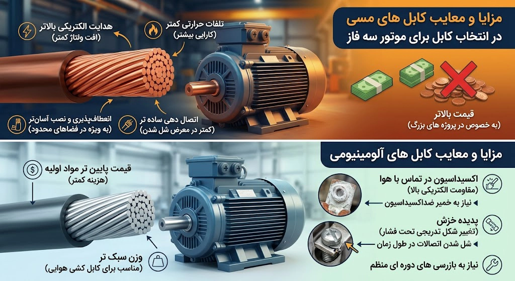 راهنمای کامل انتخاب کابل مناسب موتور سه فاز