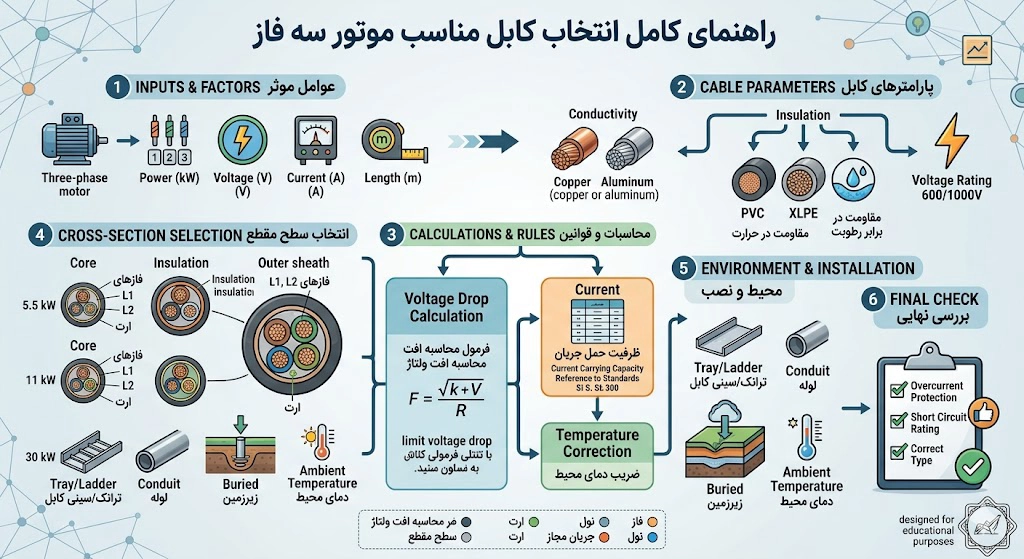 راهنمای کامل انتخاب کابل مناسب موتور سه فاز