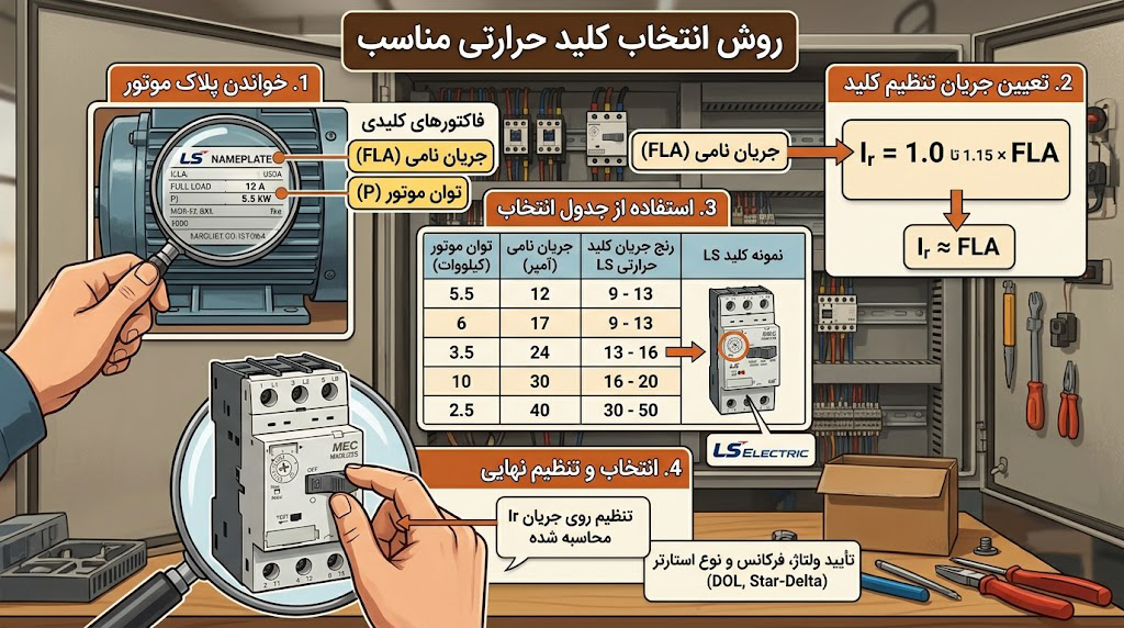 جدول انتخاب کلید حرارتی برای موتور